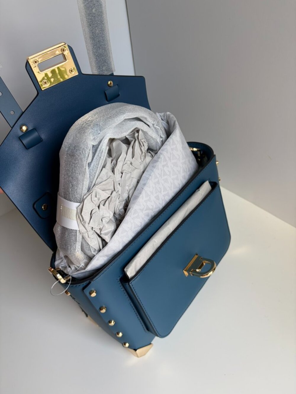NWT Michael Kors Manhattan Leather Satchel Dark Chambray Dust Bag 30T9GNCS6L - Picture 4 of 6